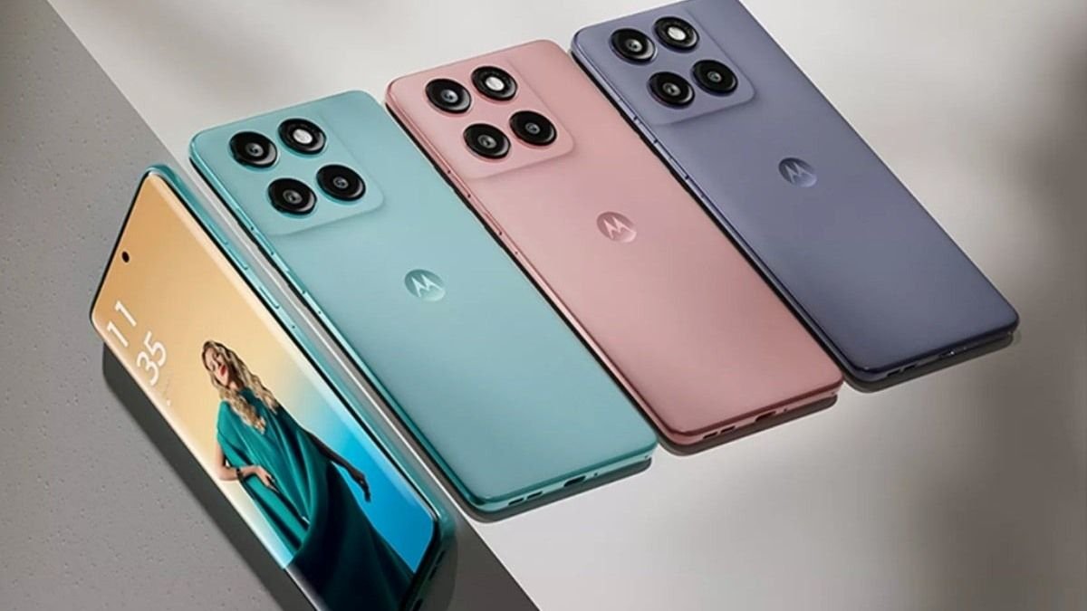 Versões do Motorola Edge 60 Fusion em verde, rosa e roxo