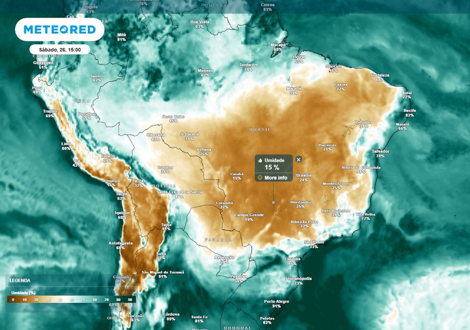 Previsão de umidade relativa mínima no próximo sábado.