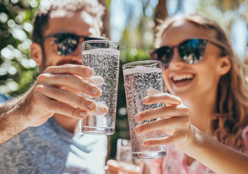 pessoas bebendo água com gás