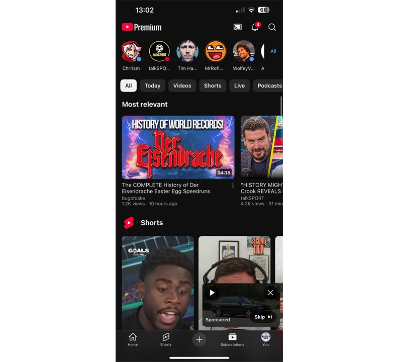 Anúncio que apareceu para usuário do YouTube Premium
