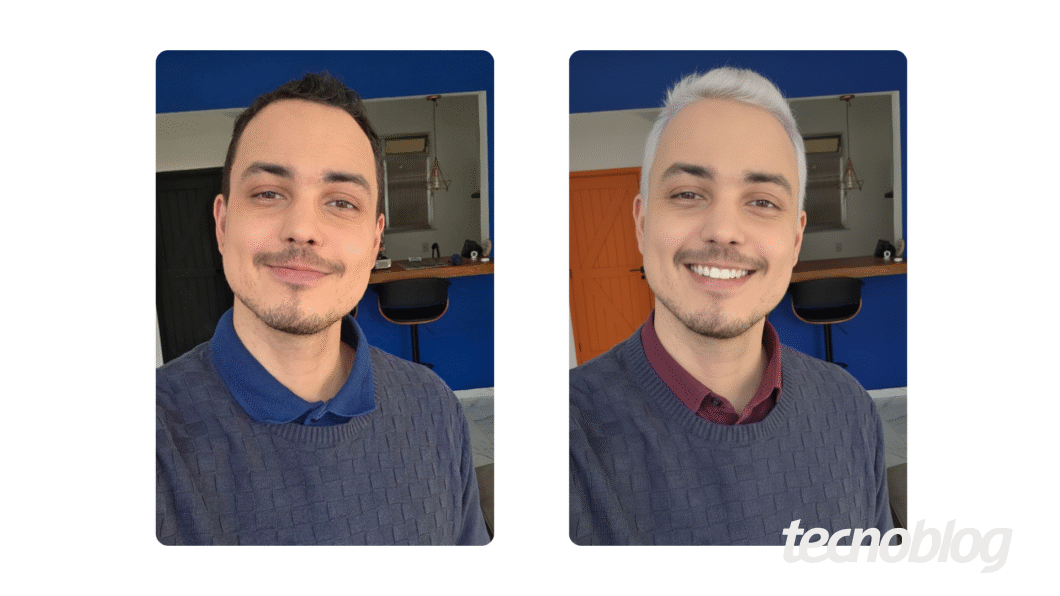 Comparação entre imagem original e editada pelo Google Gemini. Na parte inferior direita, a marca d'água do "tecnoblog" é visível.
