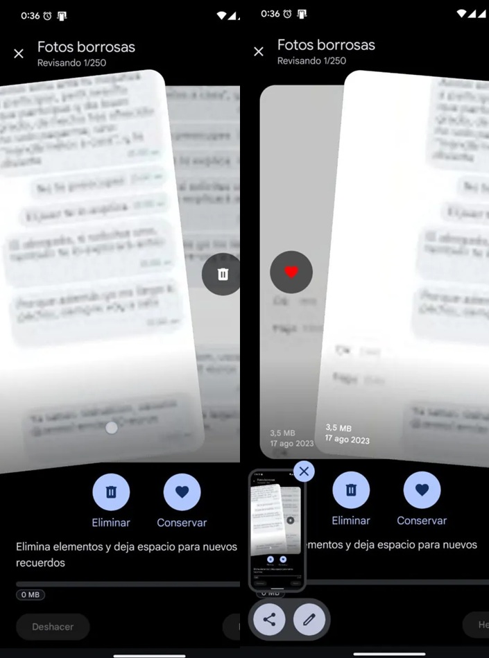Captura de tela mostra nova função de deslizar imagens no Google Fotos 