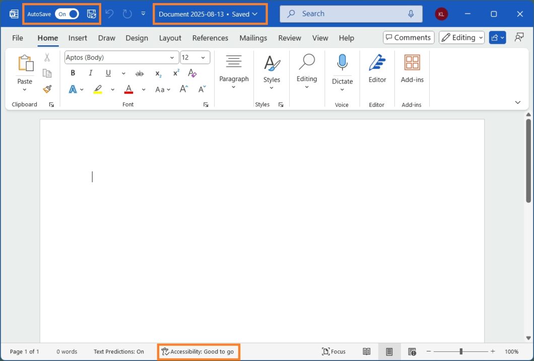 Microsoft Word com salvamento automático ativado