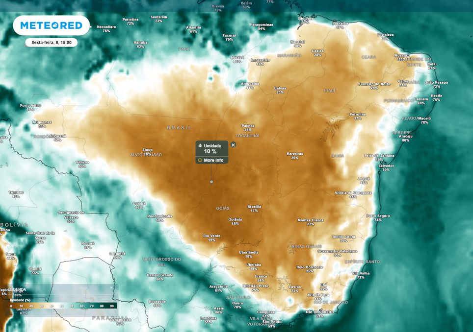 Previsão de umidades relativas na sexta-feira durante a tarde.