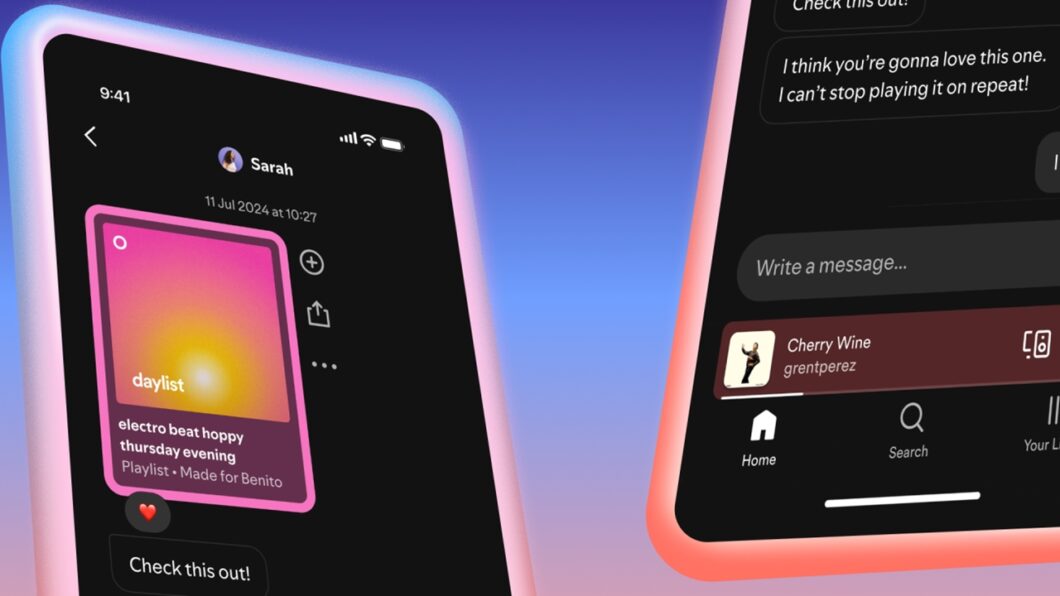 Celulares mostrando a função Spotify Mensagens