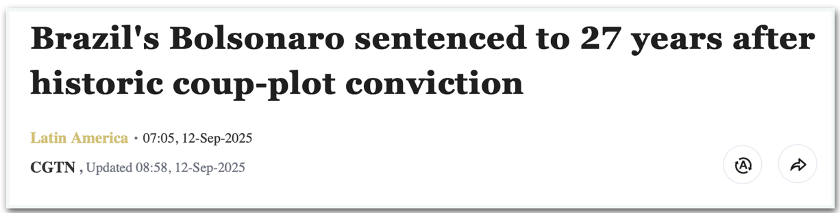 "Bolsonaro, do Brasil, condenado a 27 anos após condenação histórica por golpe"
