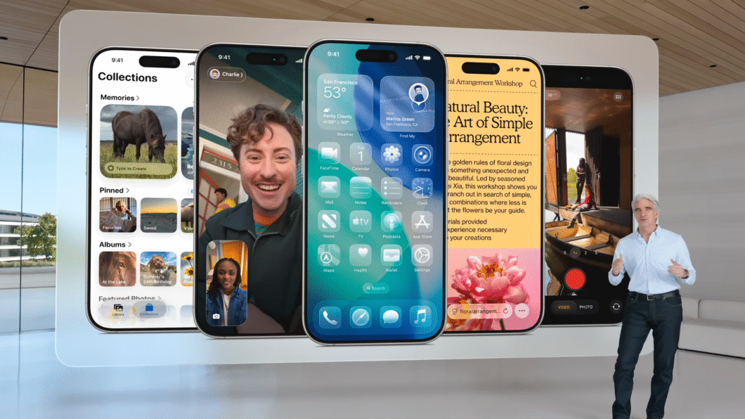 Craig Federighi apresentando o iOS 26 