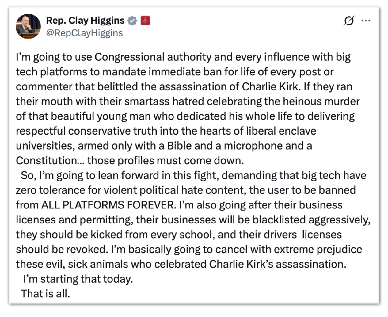 Deputado Clay Higgins Charlie Kirk