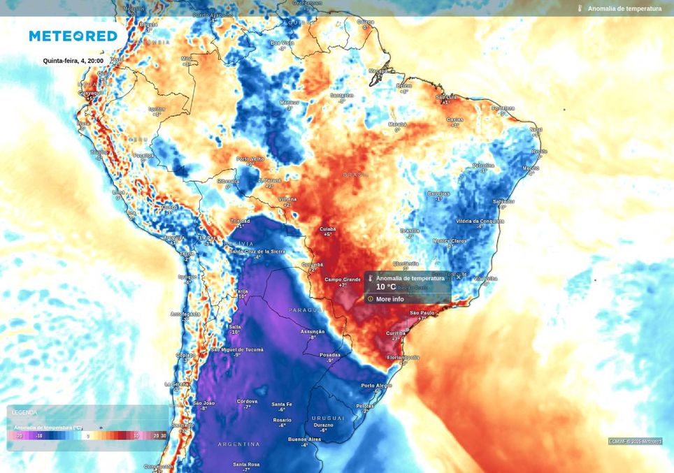 revisão de anomalia de temperatura nesta quinta-feira (4), de acordo com o ECMWF. revisão de anomalia de temperatura nesta quinta-feira (4), de acordo com o ECMWF.