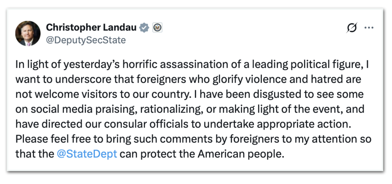 Campanha de Christopher Landau por caça aos comemorados da morte de Charlie Kirk