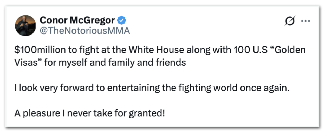 Conor McGregor diz quais são suas exigências para lutar no UFC na Casa Branca