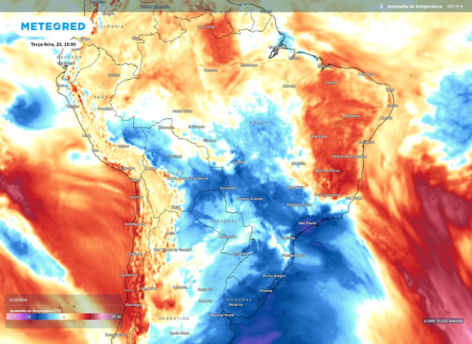 Massa de ar frio avança pelo país nesta terça-feira (23).