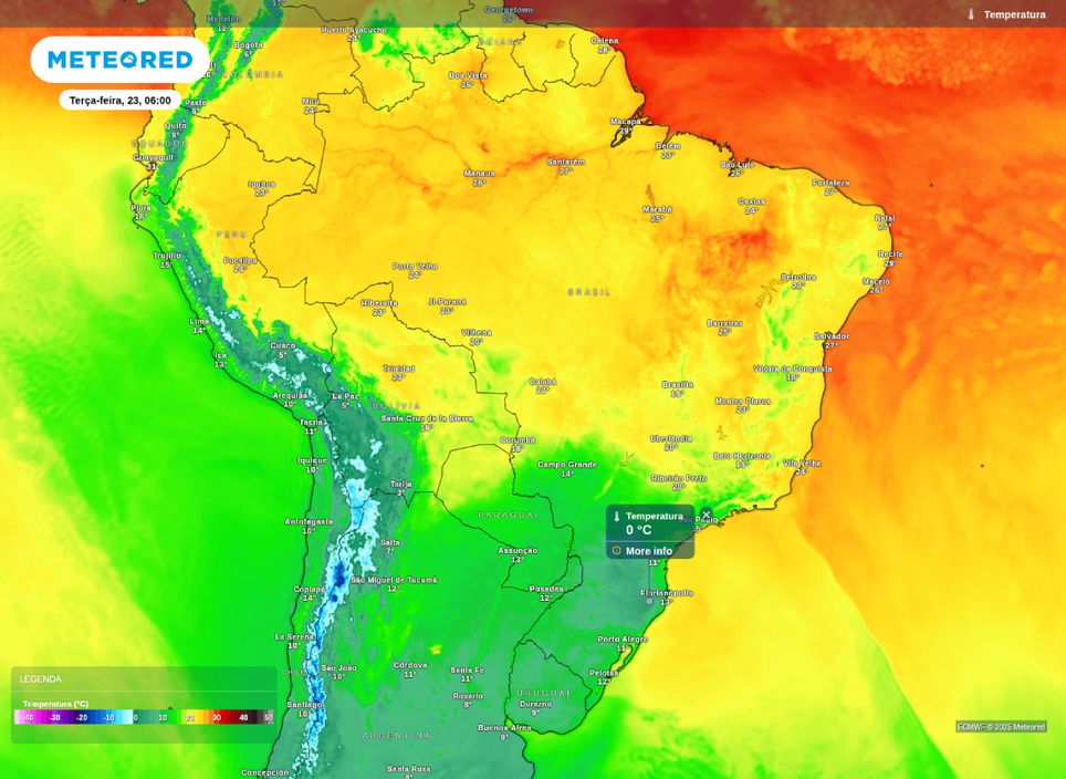 Temperatura mínima prevista para a manhã desta terça-feira (23).