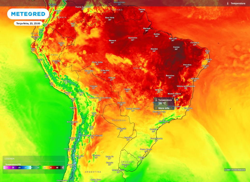 Temperatura máxima prevista para esta terça-feira (23).