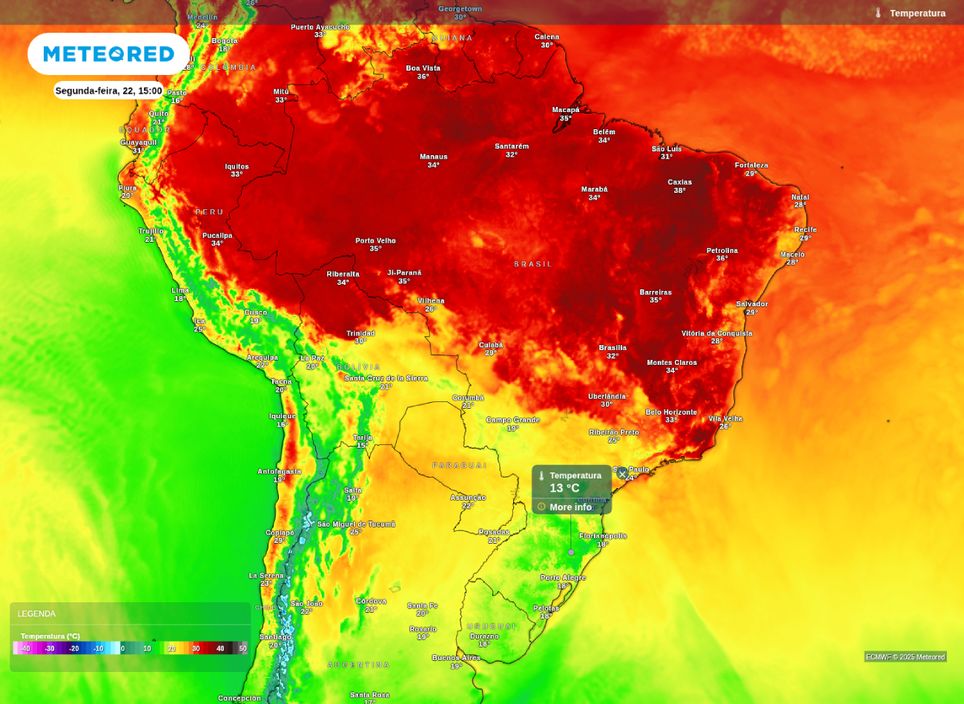 Temperatura máxima prevista para esta segunda-feira (22).