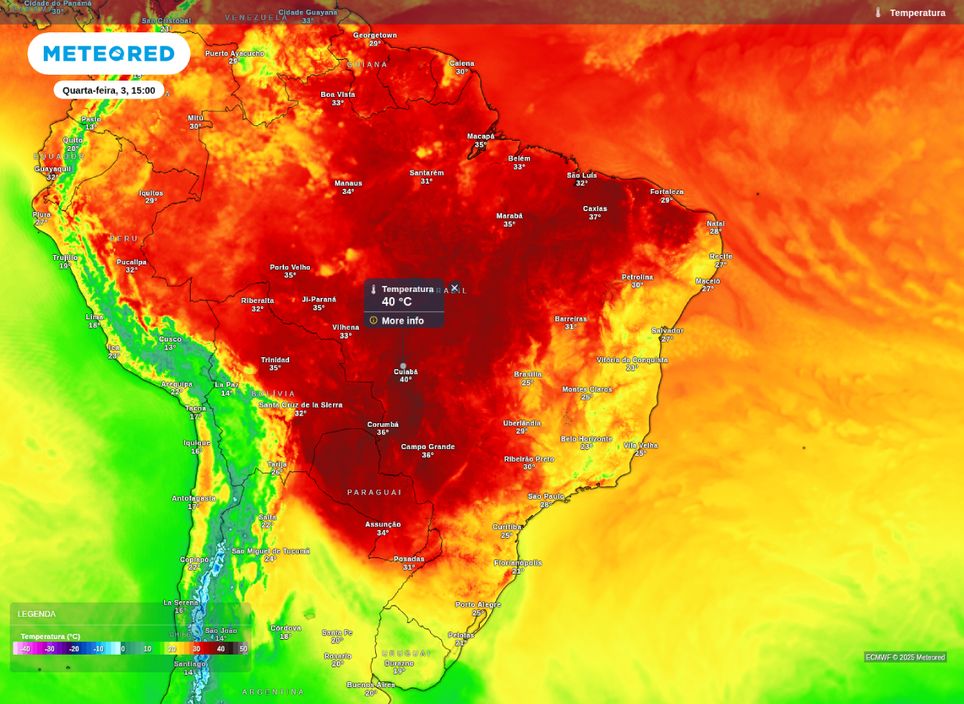 Temperatura máxima prevista para quarta-feira (3).