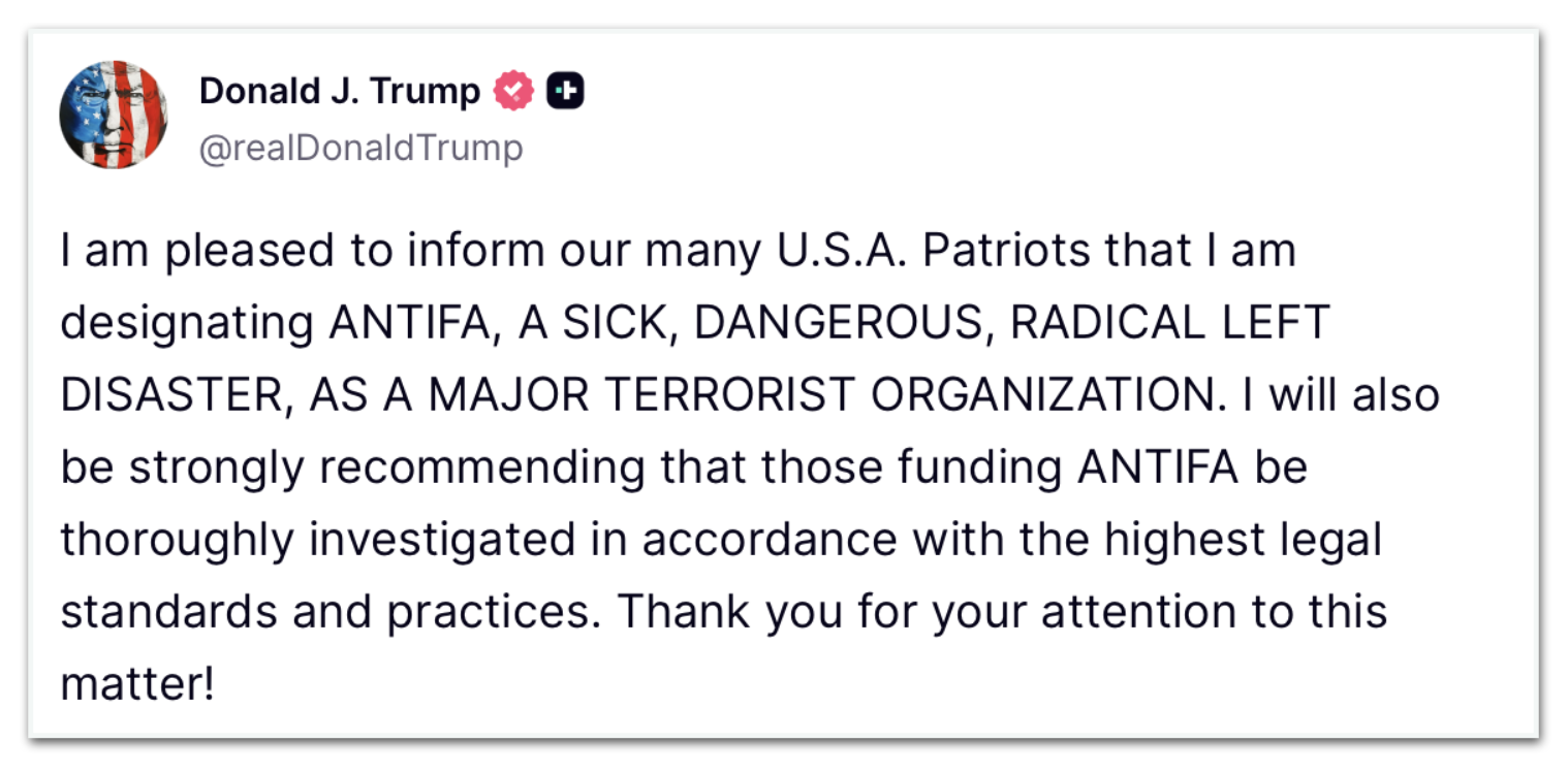 Trump quer designar Antifa como organização terrorista