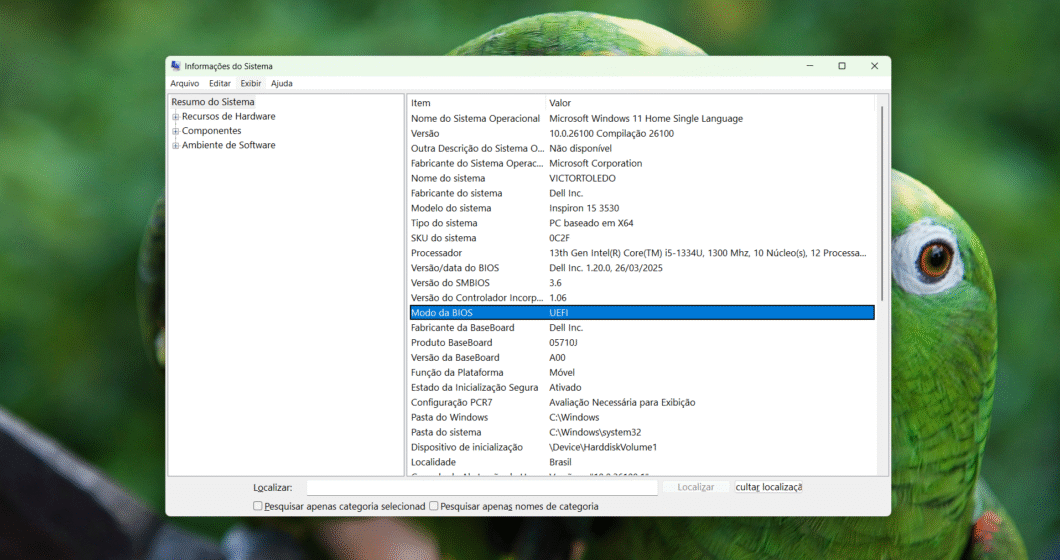 É possível descobrir se o PC tem UEFI nas configurações do sistema operacional