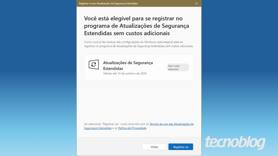 Escolha uma opção de contratação do ESU