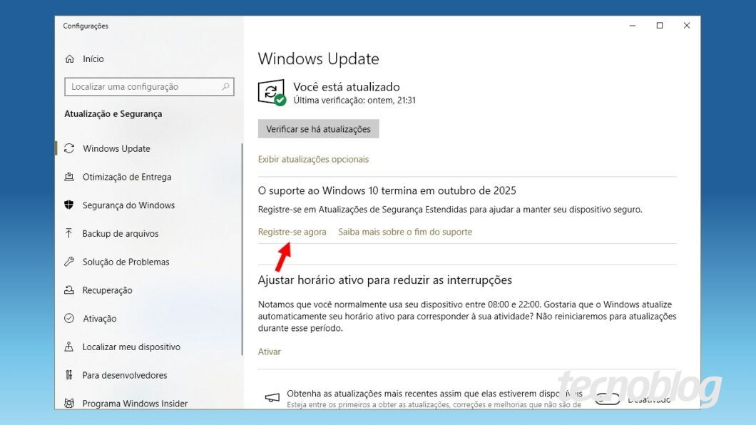 Verifique se o ESU aparece no Windows Update