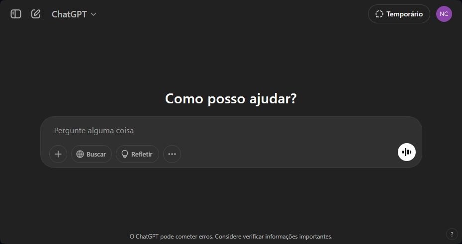 A tela inicial do ChatGPT.