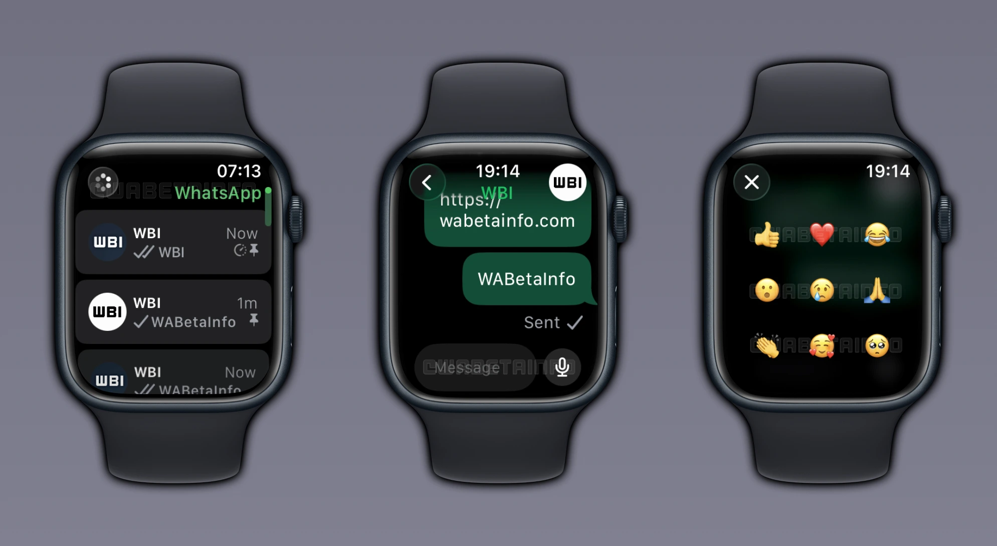 Screenshot showing WhatsApp for Apple Watch, a new companion beta app available on TestFlight for easier messaging directly on your wrist