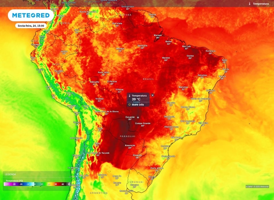 Temperatura máxima prevista para a tarde desta sexta-feira (24). Temperatura máxima prevista para a tarde desta sexta-feira (24).