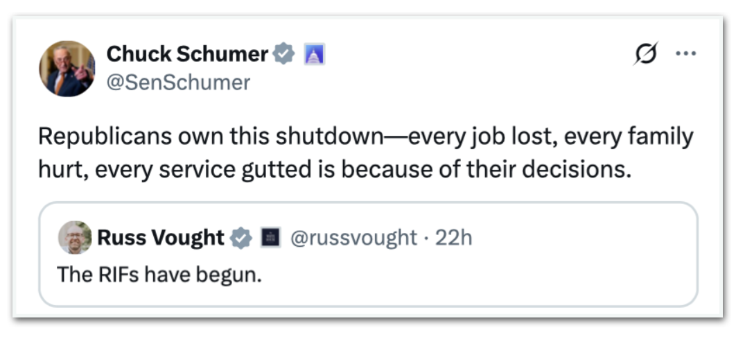 Chuck Schumer responde a Russell Vought no X