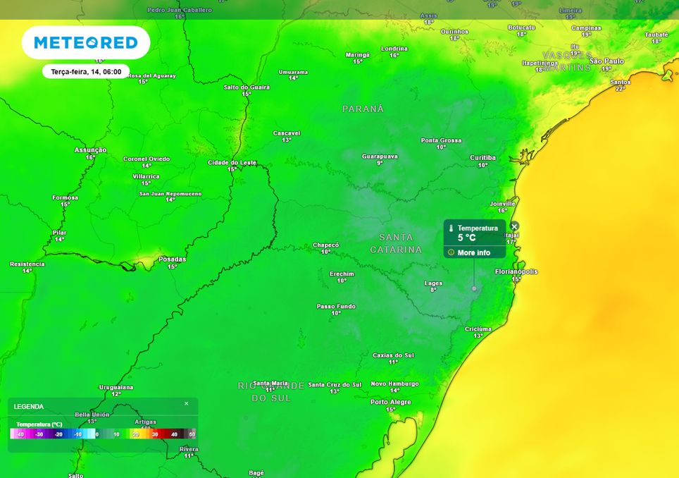 Previsão de temperaturas mínimas na terça-feira durante o início da manhã. Previsão de temperaturas mínimas na terça-feira durante o início da manhã.