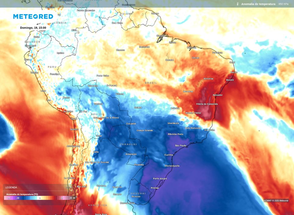 Mapa de anomalia de temperatura em 850 hPa.
