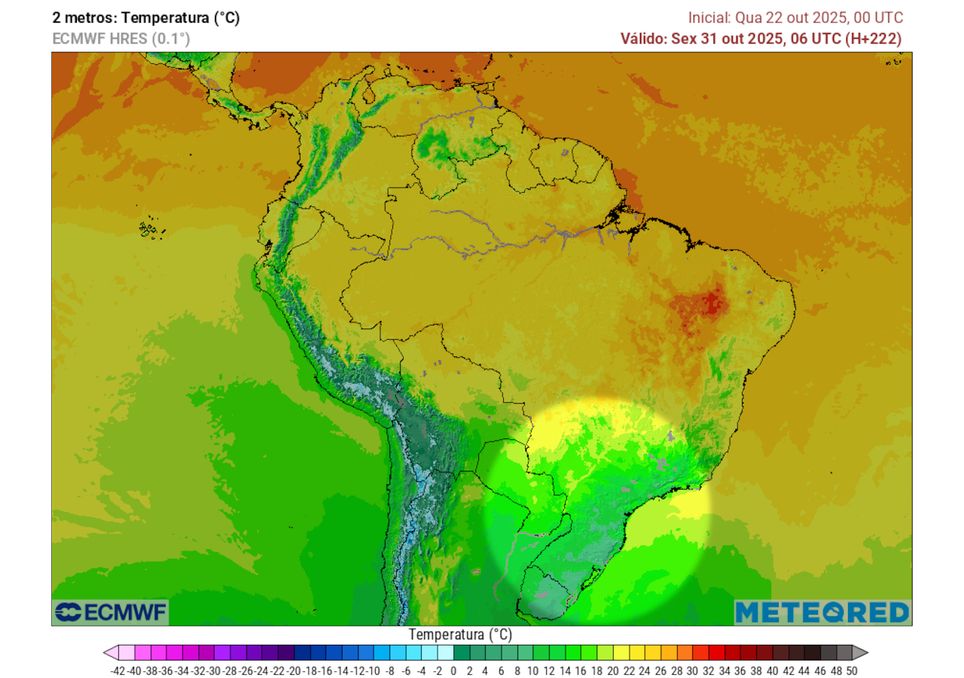 Previsão de temperaturas mínimas na sexta-feira da semana que vem (31 de Outubro).