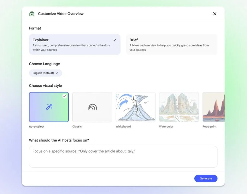 google-notebook-lm-estilos-artísticos-resumo-vídeo