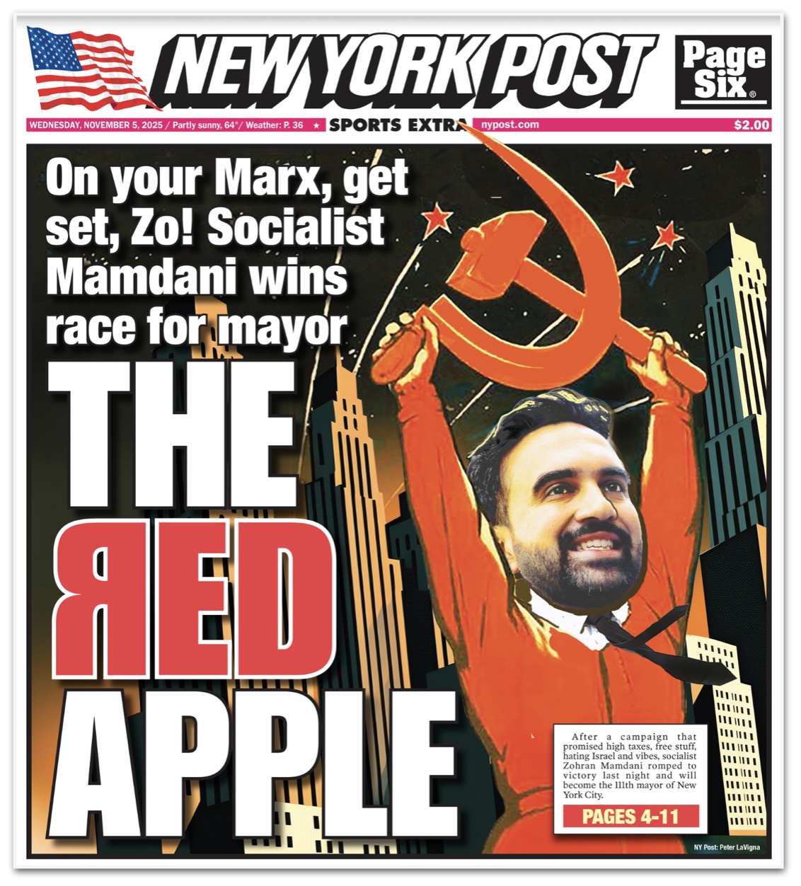 O "New York Post" faz uma série de trocadilhos em sua capa sobre a vitória de Mamdani