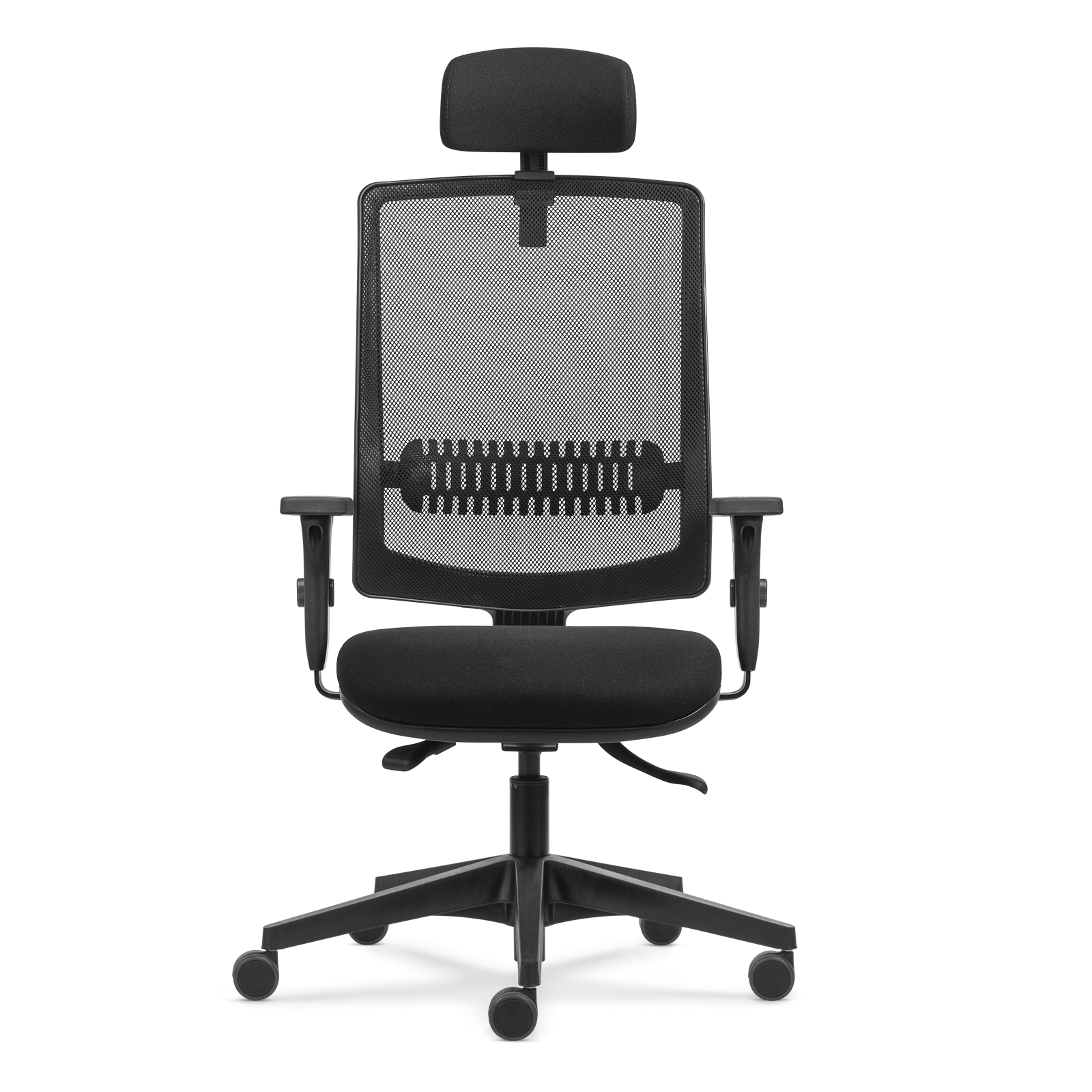 cadeira-ergonomica-preta-com-apoio-de-cabeca-e-encosto-tela-para-escritorio