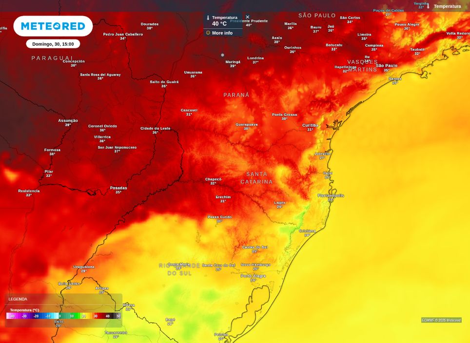 Temperatura máxima prevista na Região Sul para este domingo (30).