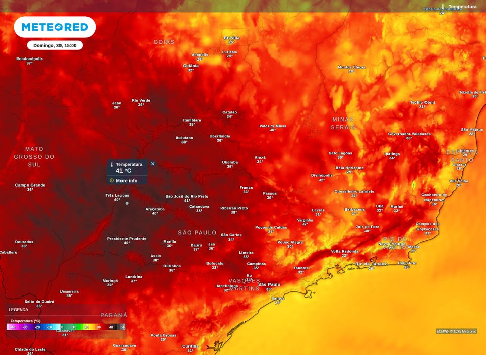 Temperatura máxima prevista para este domingo (30).