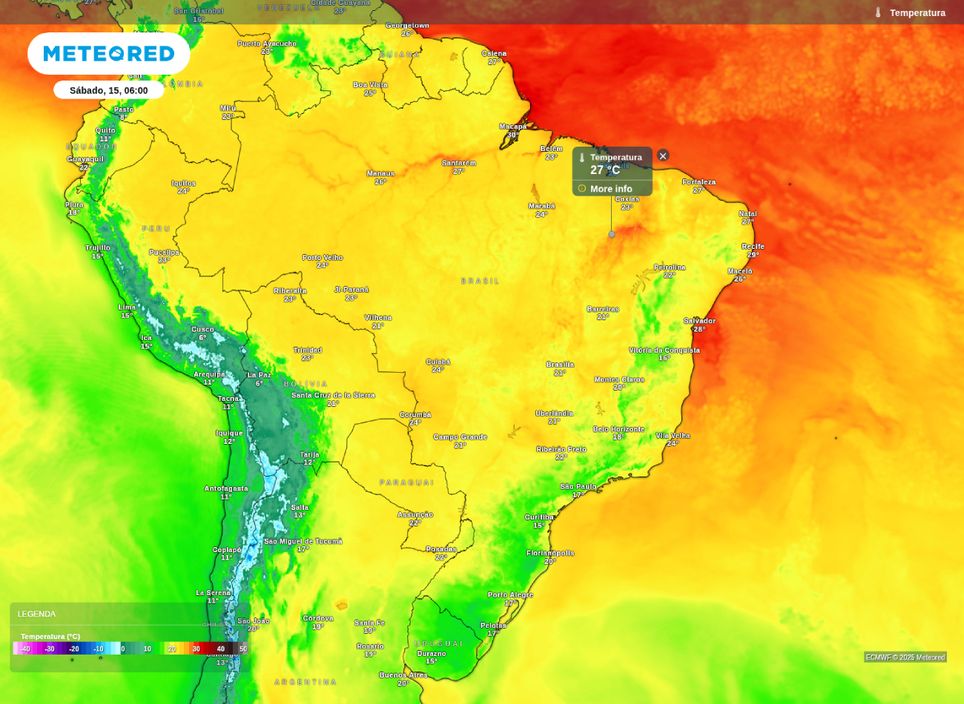 Previsão das temperaturas para a manhã deste sábado (15).