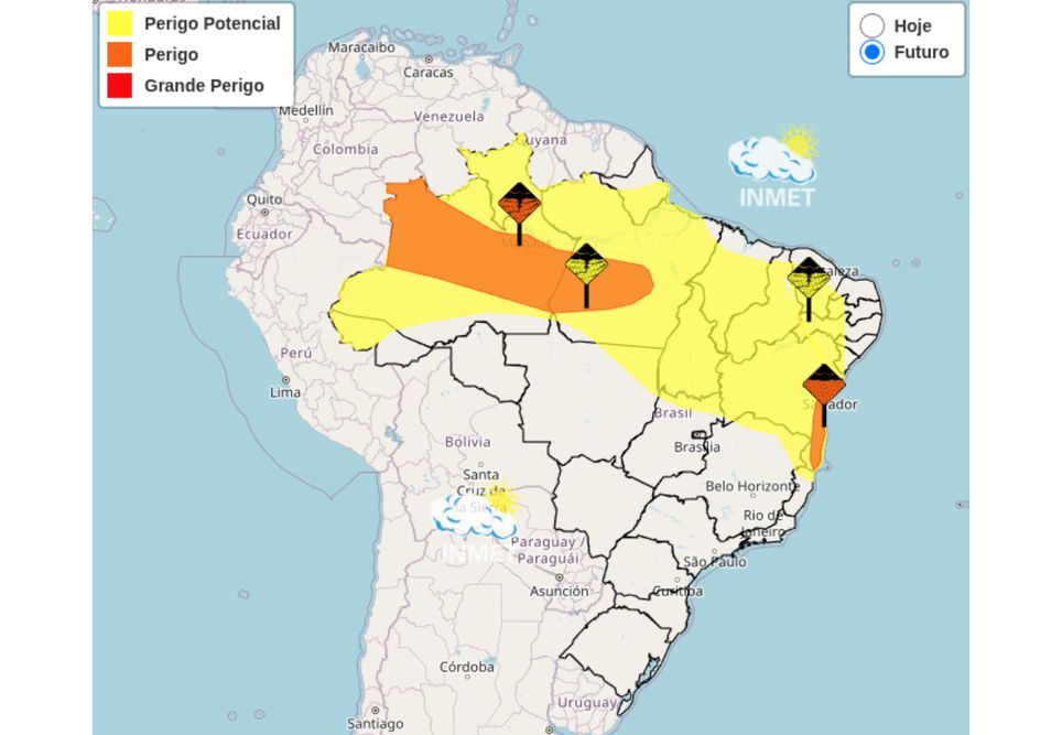 Mapa do INMET desta as áreas com alertas para quinta-feira (20).
