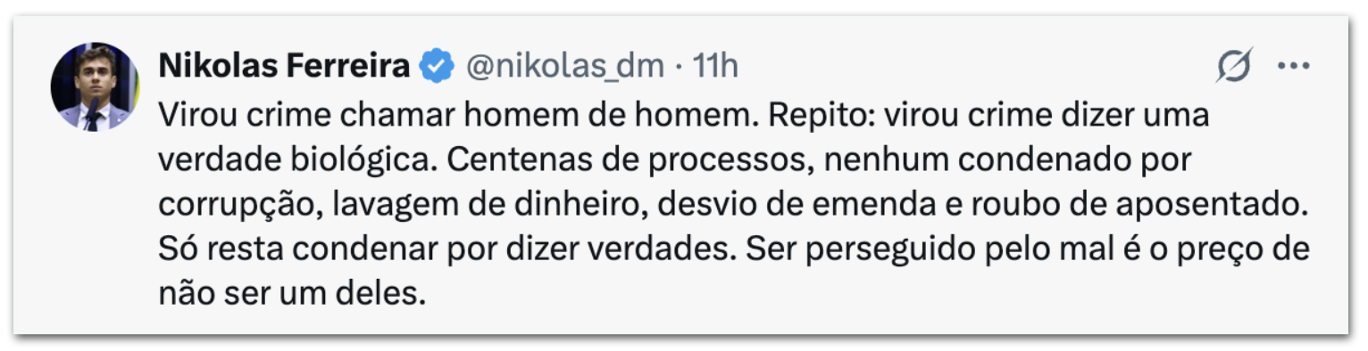 Nikolas Ferreira sobre condenação do TJSP