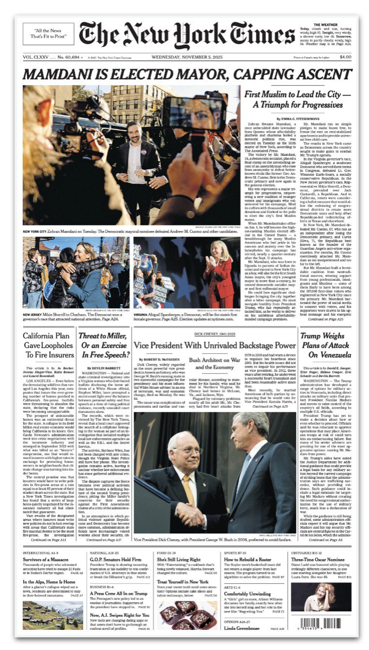 New York Times destaca vitória de Zohran Mamdani