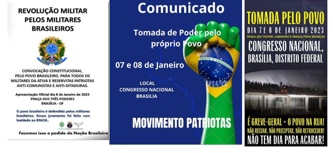 Folders que anunciavam manifestações nos Três Poderes em 7 e 8 de janeiro, divulgados pelo então comandante da PMDF, Fábio Augusto Vieira, e o subcomandante Klepter Rosa Gonçalves