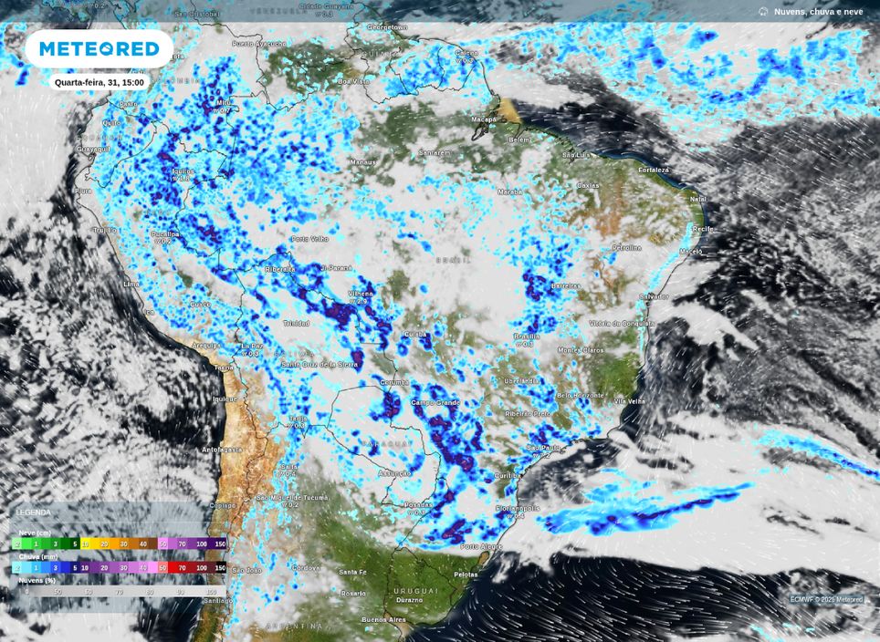 Chuva prevista para a tarde desta quarta-feira (31).