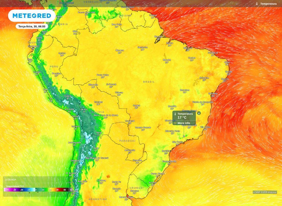 Temperatura prevista para a manhã desta terça-feira (30).