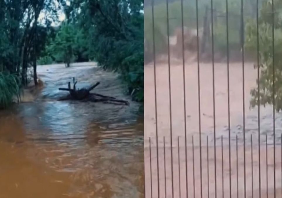 Ruas e casas foram invadidas pela água hoje no Rio Grande do Sul.