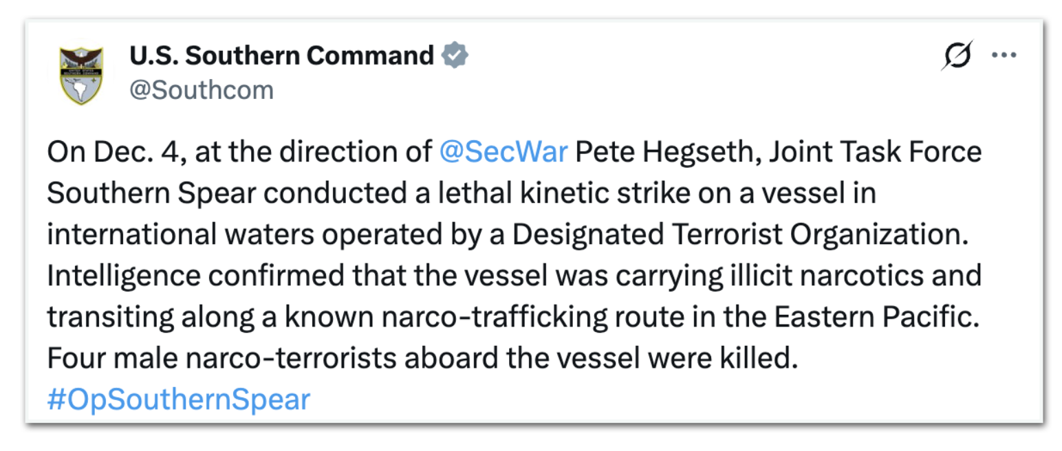 Comunicado do Comando Sul dos Estados Unidos