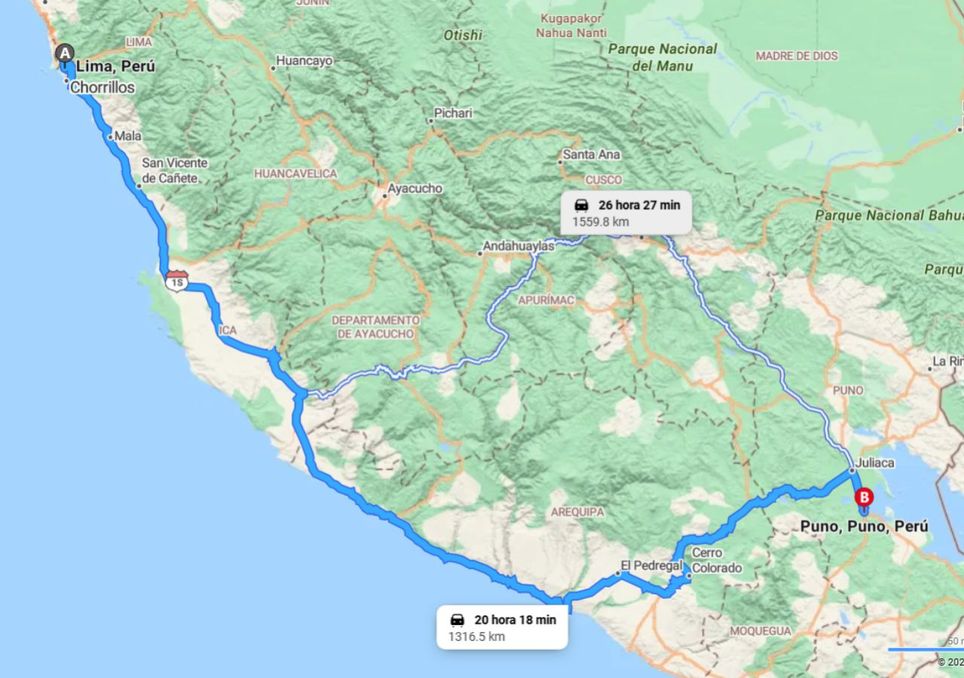Distância entre Lima e Juliaca