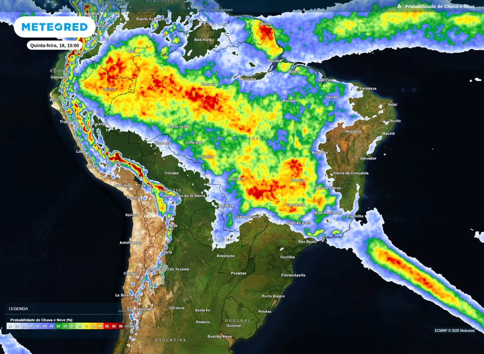 Probabilidade de precipitação para esta quinta-feira (18).