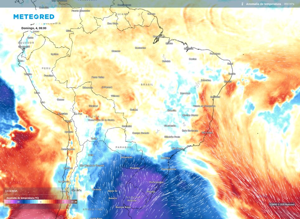 Anomalia de temperatura em 850 hPa. Anomalia de temperatura em 850 hPa.