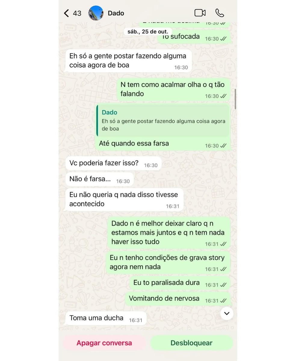 Conversa publicada pela modelo Marcela Tomaszewski nas redes sociais na manhã desta quarta-feira (3) — Foto: Reprodução /Instagram