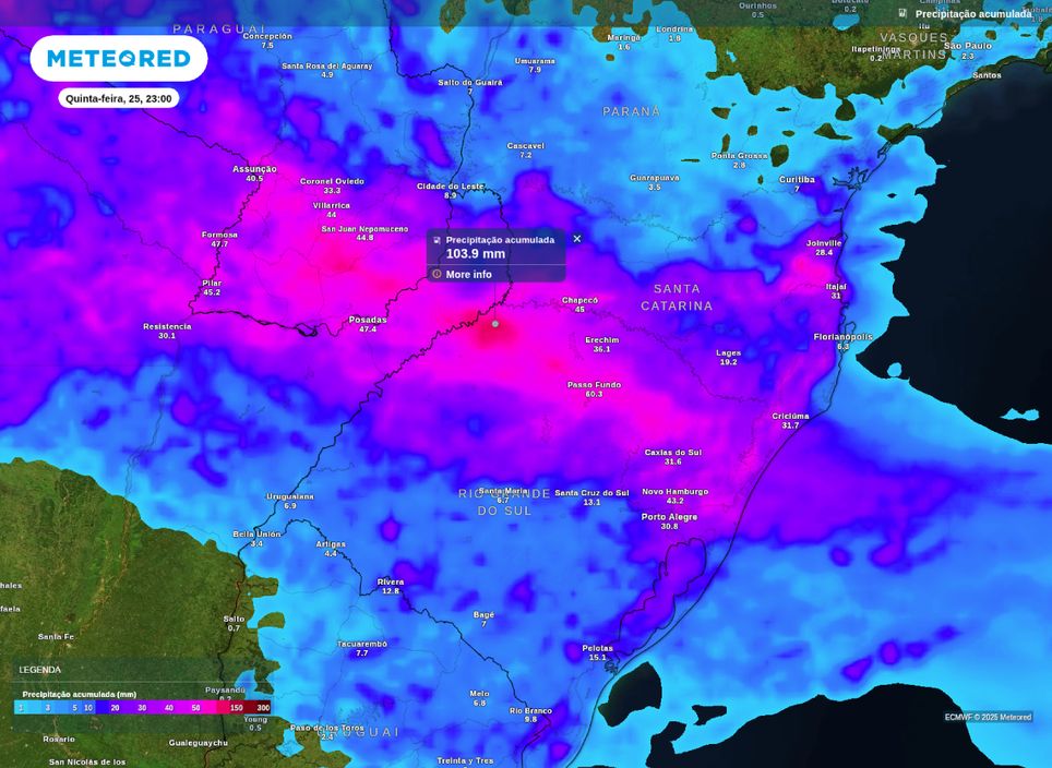 Precipitação acumulada no dia do Natal (25).